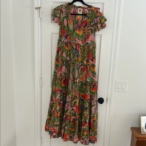 FARM Rio Red and Green Ruffled Wrap Maxi Dress